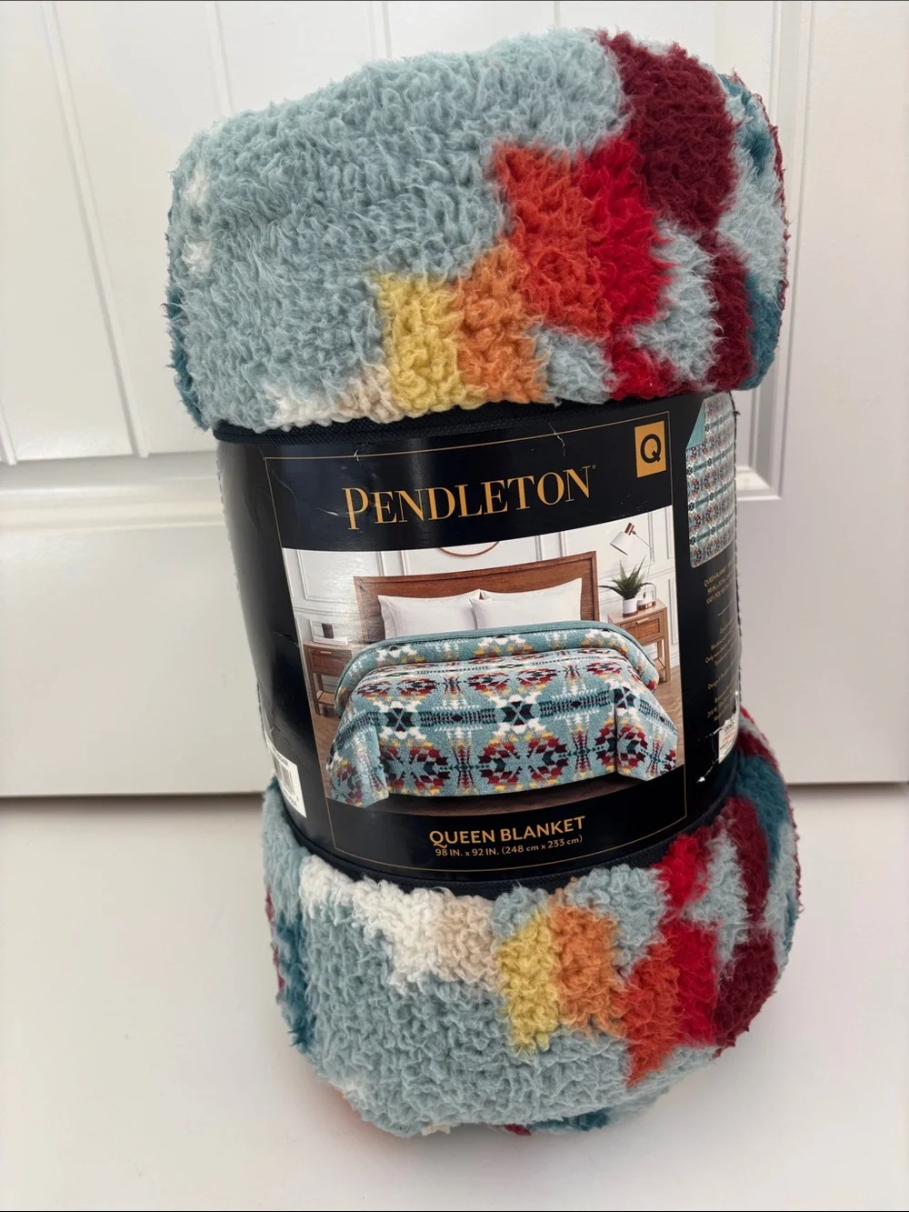 Pendleton Sherpa Fleece Queen Blanket Legend Lake Aqua Sounthwestern Throw